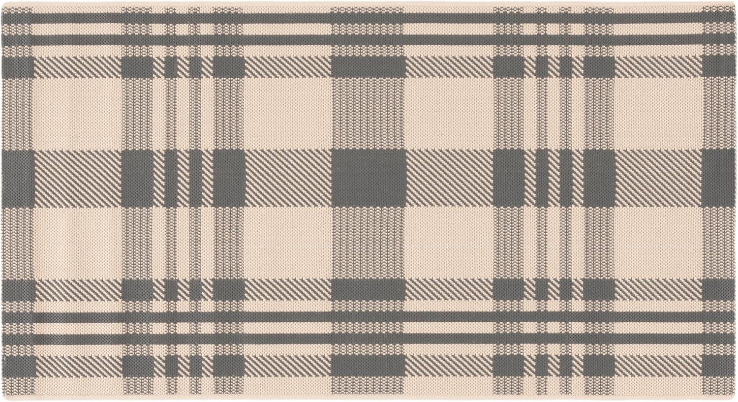 image:imageSAFAVIEH Courtyard Collection 9 x 12 GreenBeige CY6201 Plaid IndoorOutdoor Waterproof EasyCleaning Patio Backyard Mudroom AreaRugGreyBone