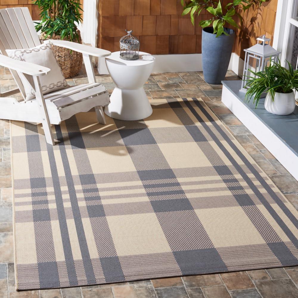 image:imageSAFAVIEH Courtyard Collection 9 x 12 GreenBeige CY6201 Plaid IndoorOutdoor Waterproof EasyCleaning Patio Backyard Mudroom AreaRugGreyBone