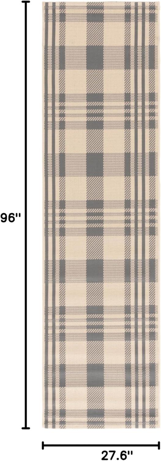 image:imageSAFAVIEH Courtyard Collection 9 x 12 GreenBeige CY6201 Plaid IndoorOutdoor Waterproof EasyCleaning Patio Backyard Mudroom AreaRugGreyBone