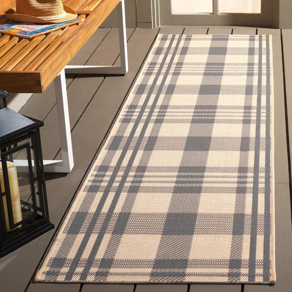 image:imageSAFAVIEH Courtyard Collection 9 x 12 GreenBeige CY6201 Plaid IndoorOutdoor Waterproof EasyCleaning Patio Backyard Mudroom AreaRugGreyBone