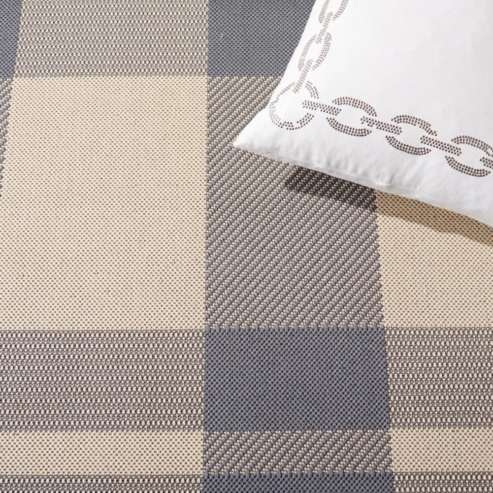 image:imageSAFAVIEH Courtyard Collection 9 x 12 GreenBeige CY6201 Plaid IndoorOutdoor Waterproof EasyCleaning Patio Backyard Mudroom AreaRugGreyBone