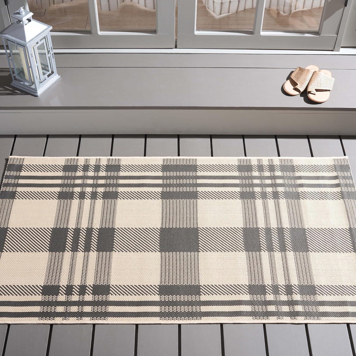 image:imageSAFAVIEH Courtyard Collection 9 x 12 GreenBeige CY6201 Plaid IndoorOutdoor Waterproof EasyCleaning Patio Backyard Mudroom AreaRugGreyBone