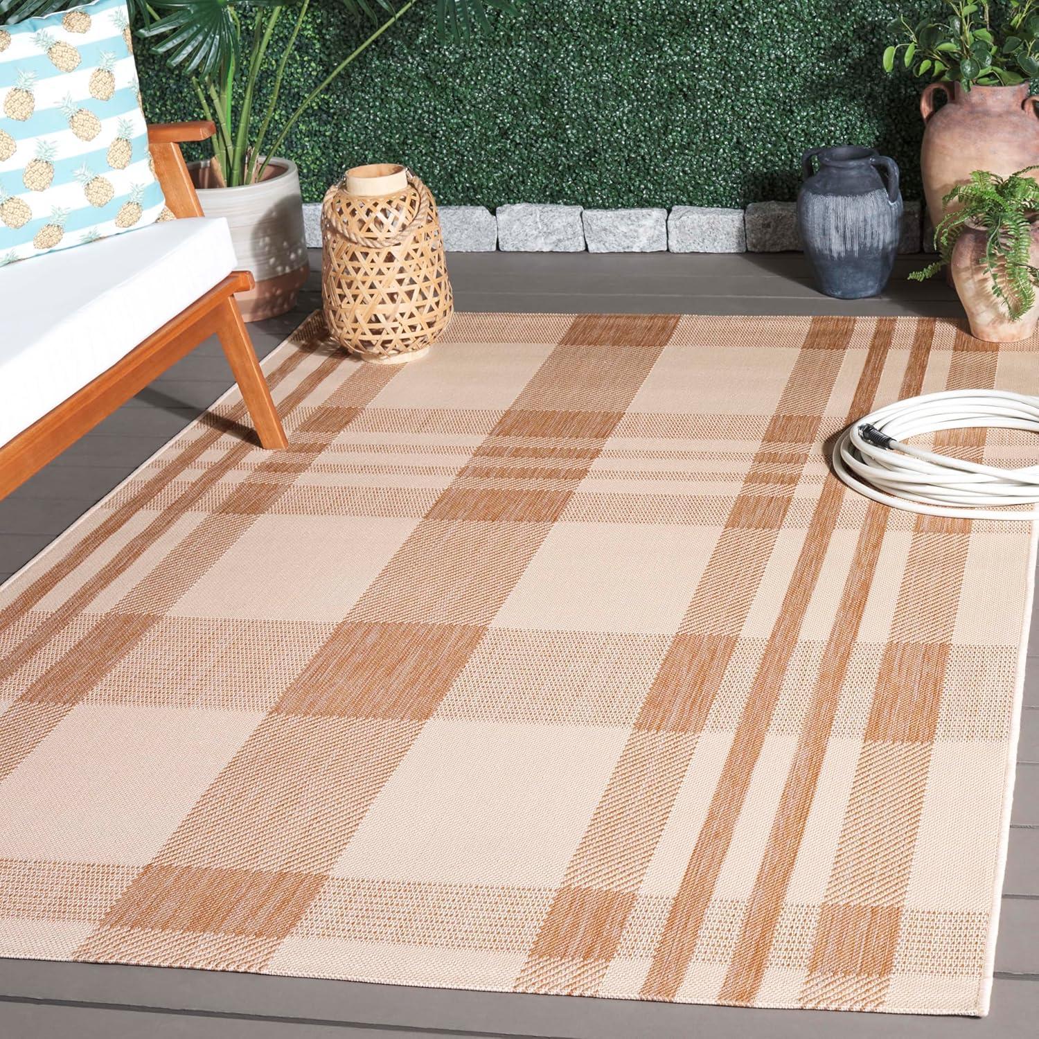 image:imageSAFAVIEH Courtyard Collection 9 x 12 GreenBeige CY6201 Plaid IndoorOutdoor Waterproof EasyCleaning Patio Backyard Mudroom AreaRugNaturalBeige