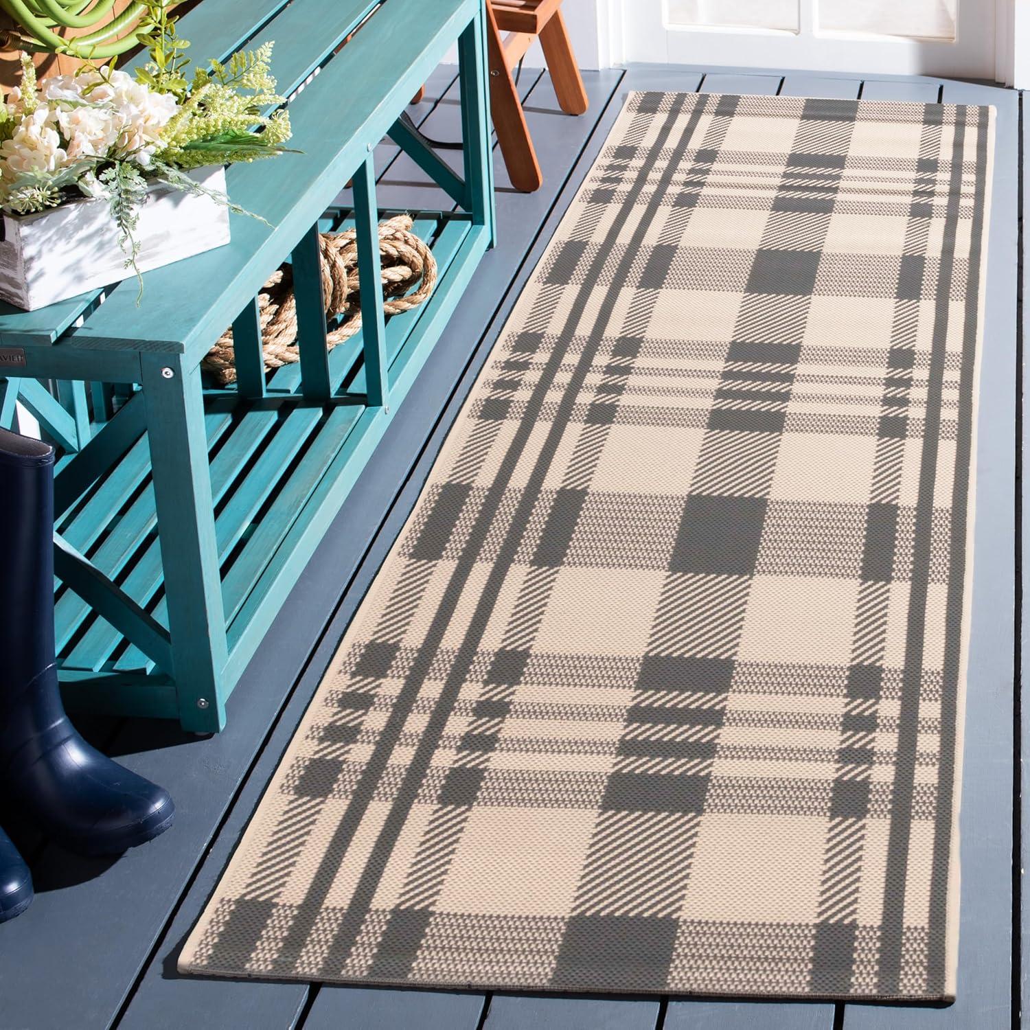image:imageSAFAVIEH Courtyard Collection 9 x 12 GreenBeige CY6201 Plaid IndoorOutdoor Waterproof EasyCleaning Patio Backyard Mudroom AreaRugNaturalBeige