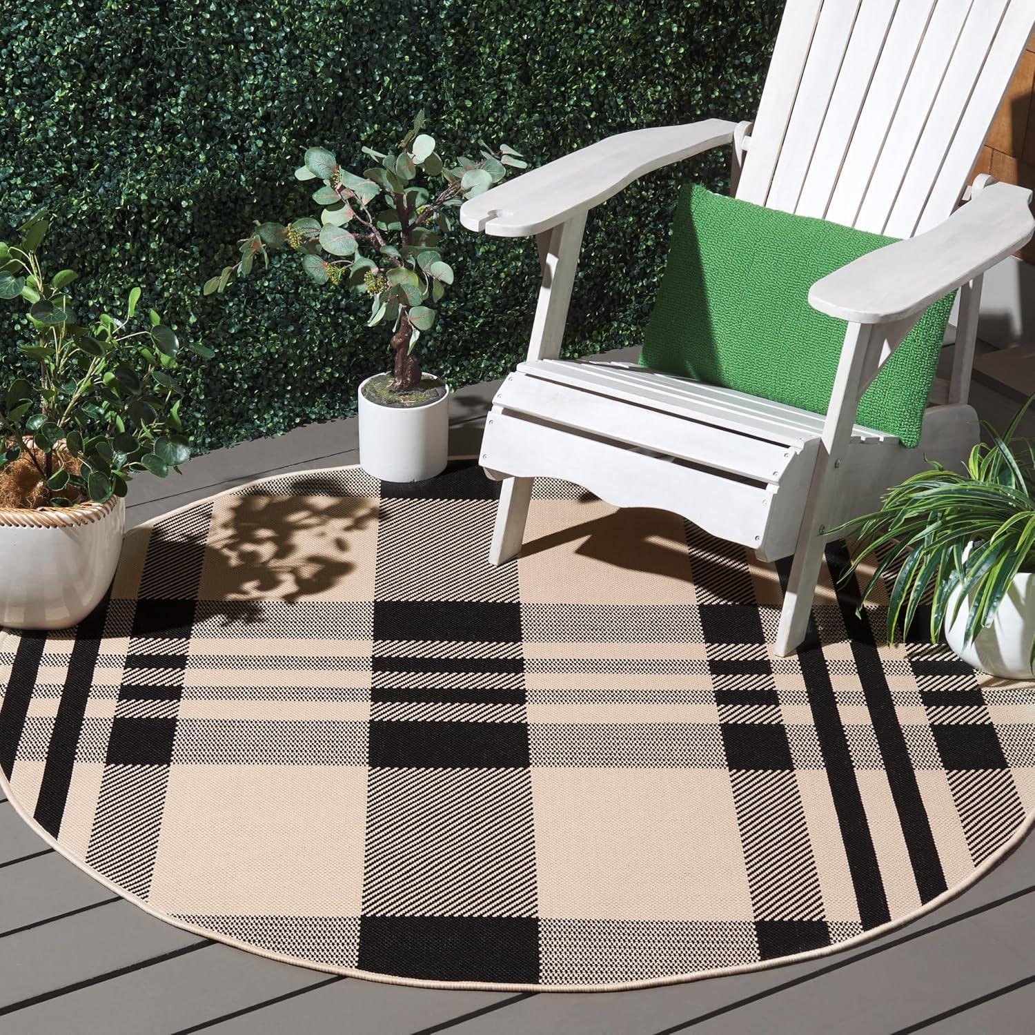 image:imageSAFAVIEH Courtyard Collection 9 x 12 GreenBeige CY6201 Plaid IndoorOutdoor Waterproof EasyCleaning Patio Backyard Mudroom AreaRugNavyBeige
