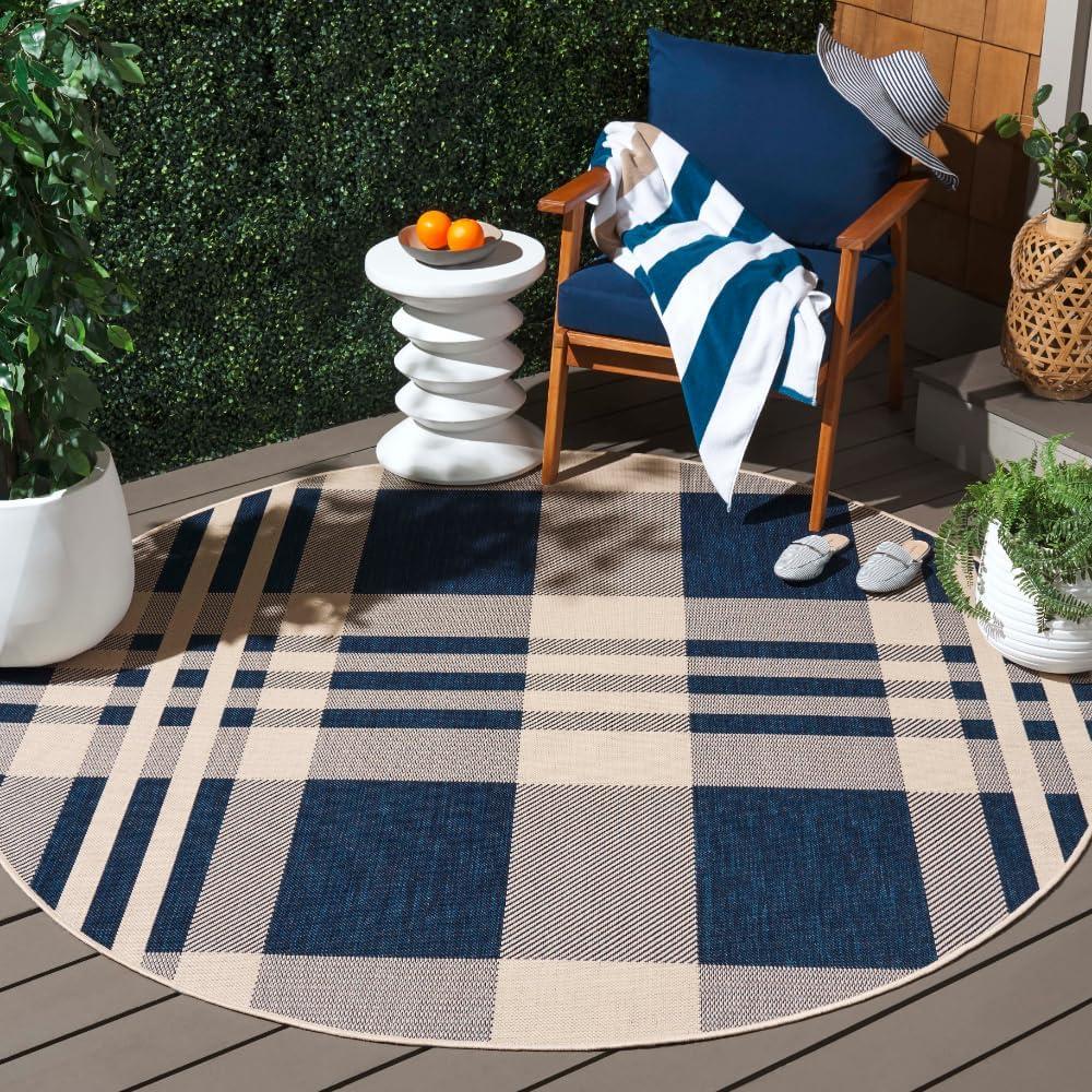 image:imageSAFAVIEH Courtyard Collection 9 x 12 GreenBeige CY6201 Plaid IndoorOutdoor Waterproof EasyCleaning Patio Backyard Mudroom AreaRugNavyBeige