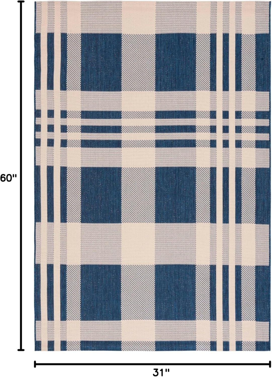image:imageSAFAVIEH Courtyard Collection 9 x 12 GreenBeige CY6201 Plaid IndoorOutdoor Waterproof EasyCleaning Patio Backyard Mudroom AreaRugNavyBeige