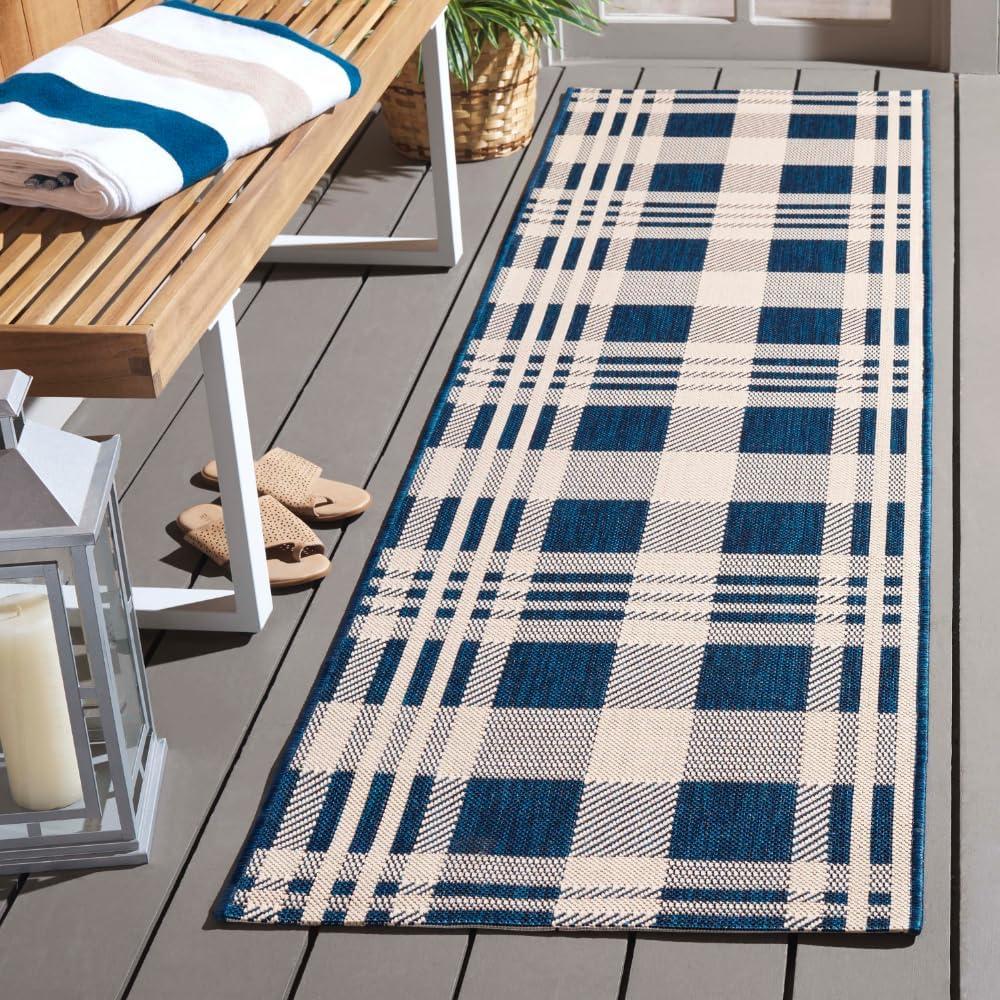 image:imageSAFAVIEH Courtyard Collection 9 x 12 GreenBeige CY6201 Plaid IndoorOutdoor Waterproof EasyCleaning Patio Backyard Mudroom AreaRugNavyBeige