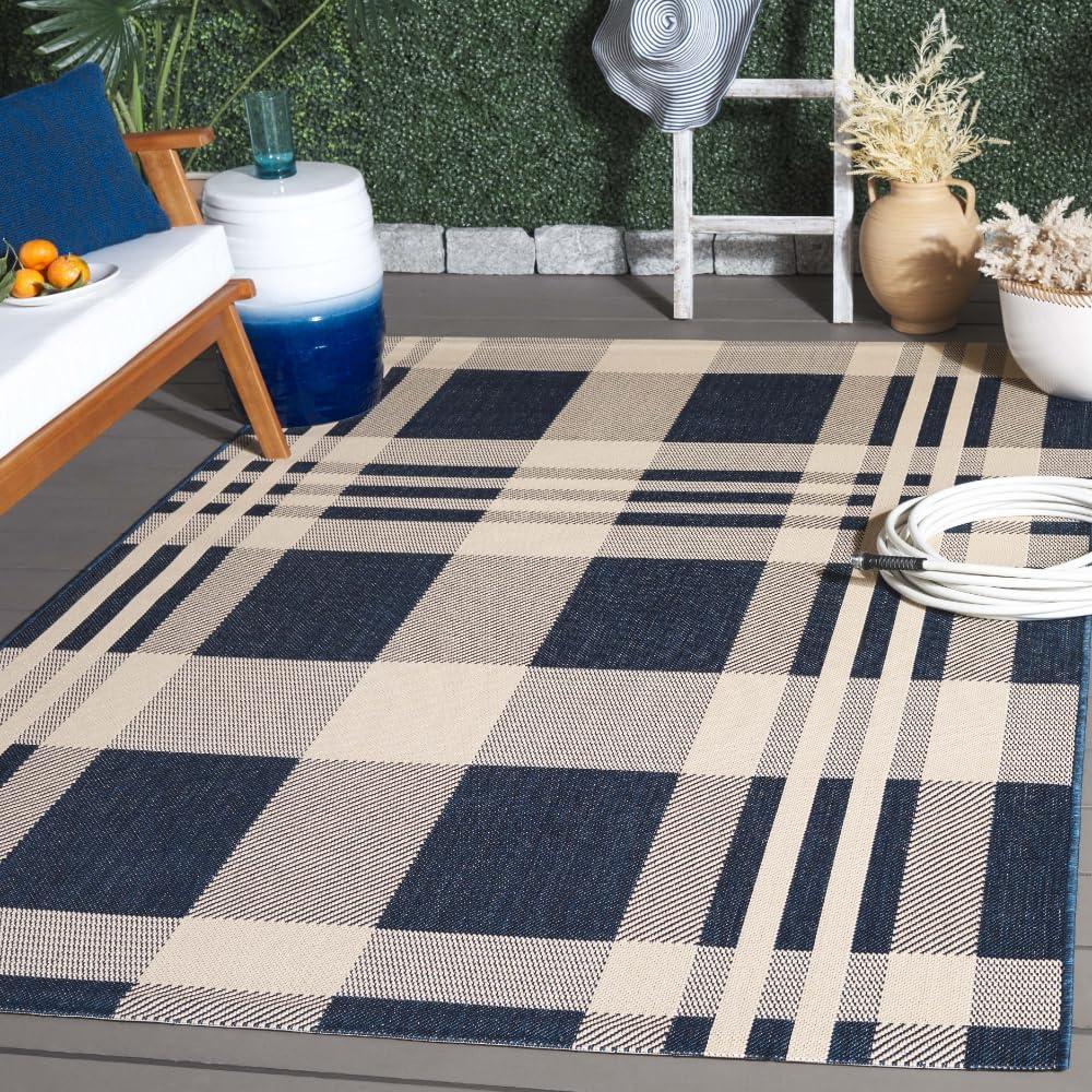 image:imageSAFAVIEH Courtyard Collection 9 x 12 GreenBeige CY6201 Plaid IndoorOutdoor Waterproof EasyCleaning Patio Backyard Mudroom AreaRugNavyBeige