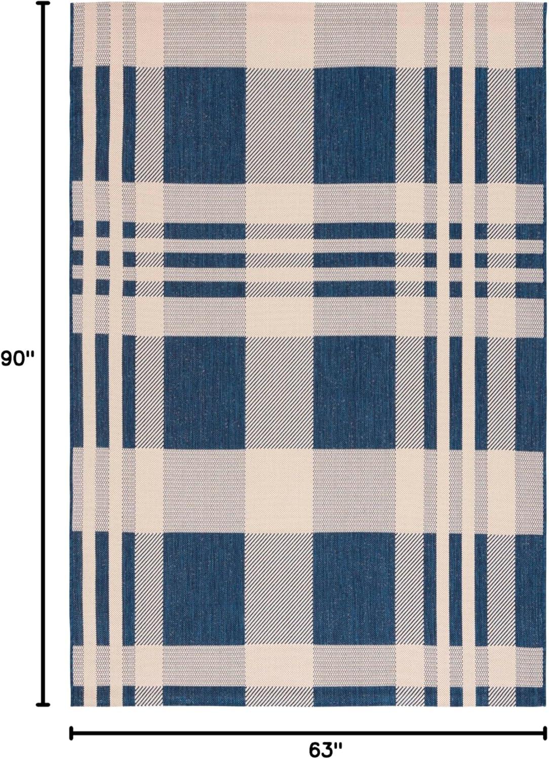 image:imageSAFAVIEH Courtyard Collection 9 x 12 GreenBeige CY6201 Plaid IndoorOutdoor Waterproof EasyCleaning Patio Backyard Mudroom AreaRugNavyBeige