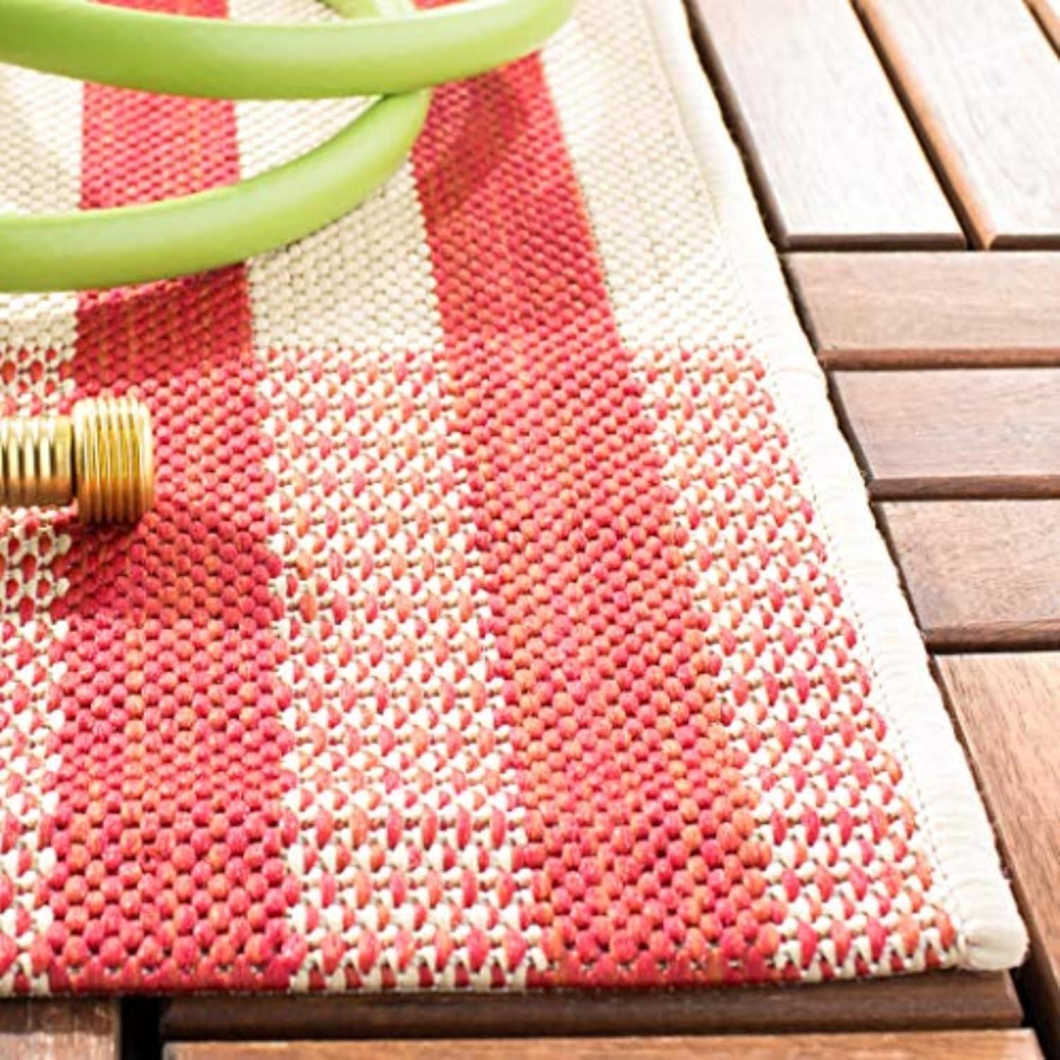 image:imageSAFAVIEH Courtyard Collection 9 x 12 GreenBeige CY6201 Plaid IndoorOutdoor Waterproof EasyCleaning Patio Backyard Mudroom AreaRugRedBone