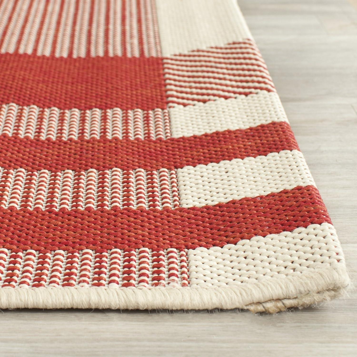 image:imageSAFAVIEH Courtyard Collection 9 x 12 GreenBeige CY6201 Plaid IndoorOutdoor Waterproof EasyCleaning Patio Backyard Mudroom AreaRugRedBone