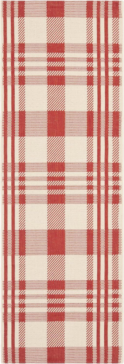 image:imageSAFAVIEH Courtyard Collection 9 x 12 GreenBeige CY6201 Plaid IndoorOutdoor Waterproof EasyCleaning Patio Backyard Mudroom AreaRugRedBone