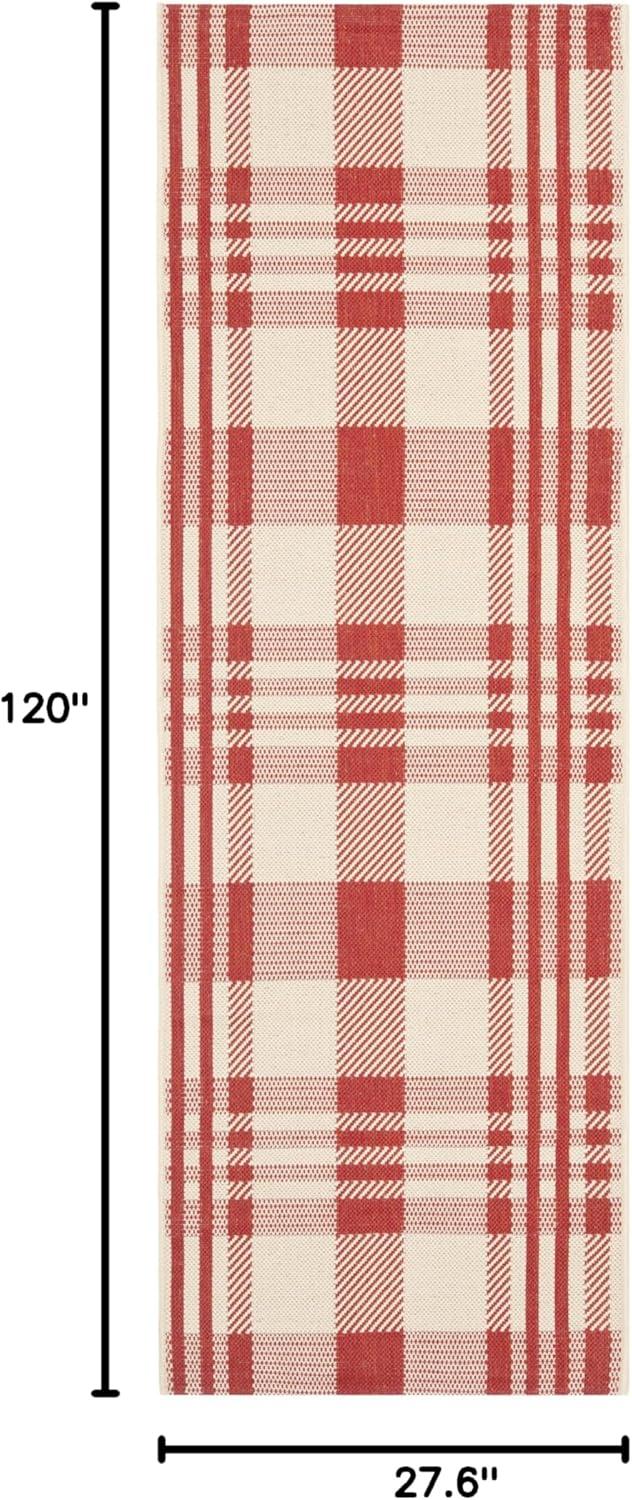 image:imageSAFAVIEH Courtyard Collection 9 x 12 GreenBeige CY6201 Plaid IndoorOutdoor Waterproof EasyCleaning Patio Backyard Mudroom AreaRugRedBone