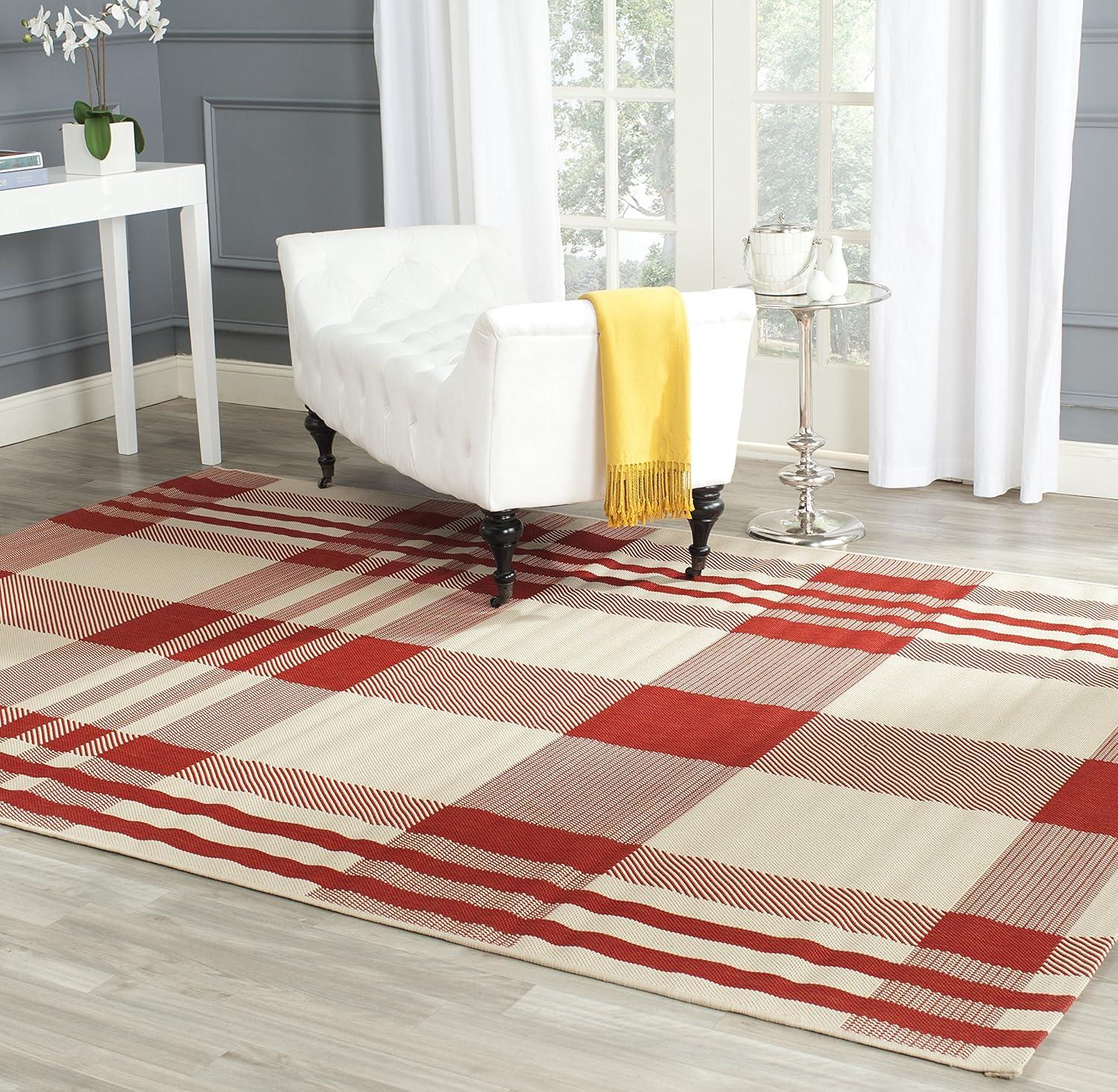 image:imageSAFAVIEH Courtyard Collection 9 x 12 GreenBeige CY6201 Plaid IndoorOutdoor Waterproof EasyCleaning Patio Backyard Mudroom AreaRugRedBone