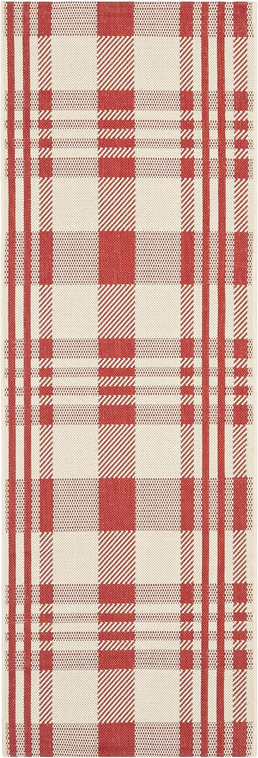 image:imageSAFAVIEH Courtyard Collection 9 x 12 GreenBeige CY6201 Plaid IndoorOutdoor Waterproof EasyCleaning Patio Backyard Mudroom AreaRugRedBone