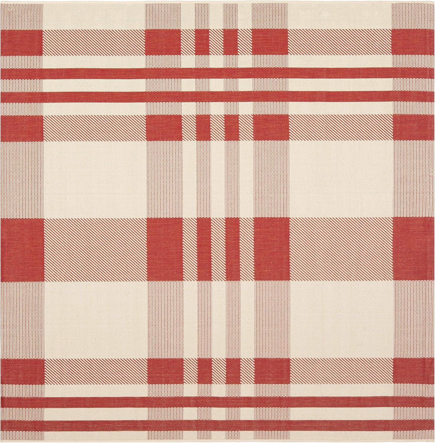 image:imageSAFAVIEH Courtyard Collection 9 x 12 GreenBeige CY6201 Plaid IndoorOutdoor Waterproof EasyCleaning Patio Backyard Mudroom AreaRugRedBone