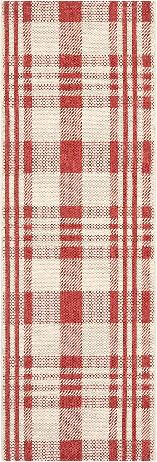 image:imageSAFAVIEH Courtyard Collection 9 x 12 GreenBeige CY6201 Plaid IndoorOutdoor Waterproof EasyCleaning Patio Backyard Mudroom AreaRugRedBone
