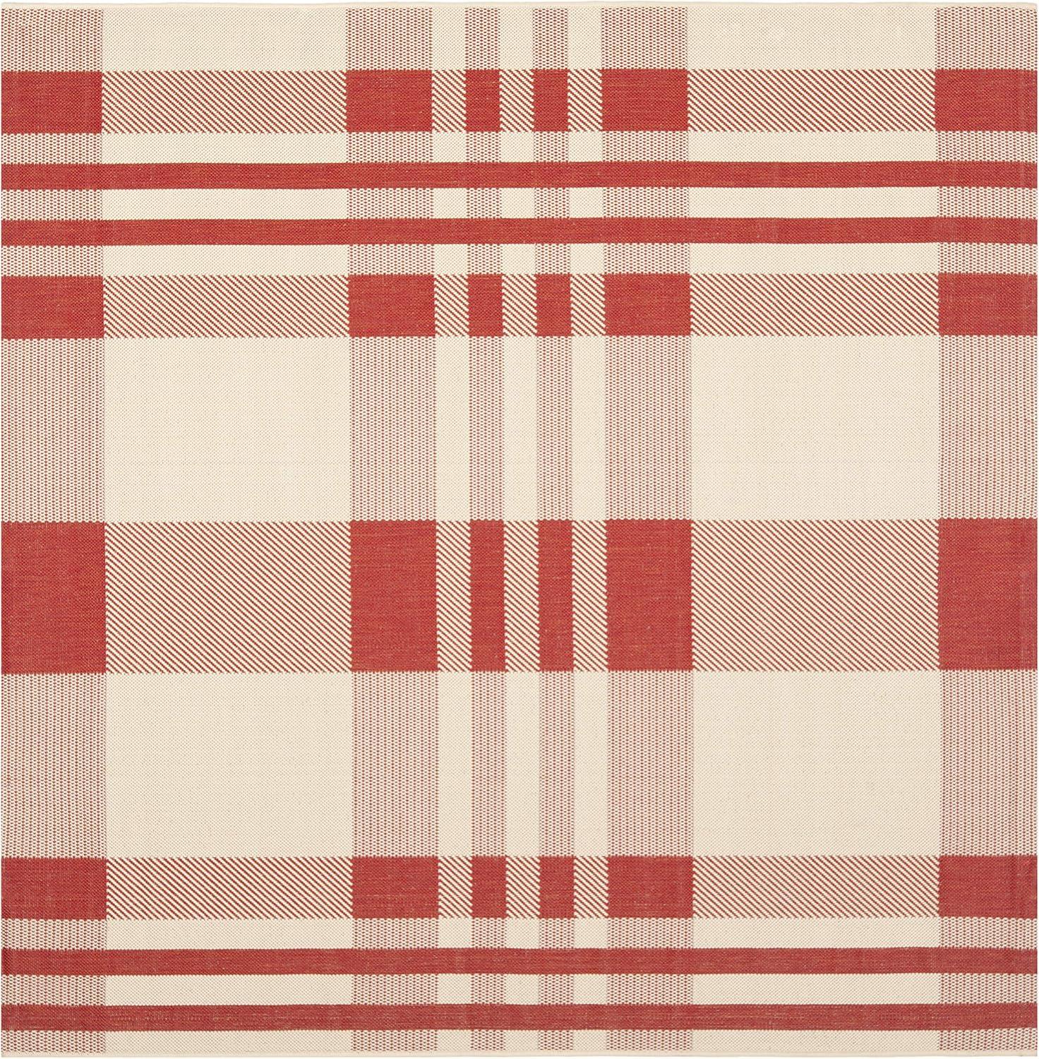 image:imageSAFAVIEH Courtyard Collection 9 x 12 GreenBeige CY6201 Plaid IndoorOutdoor Waterproof EasyCleaning Patio Backyard Mudroom AreaRugRedBone