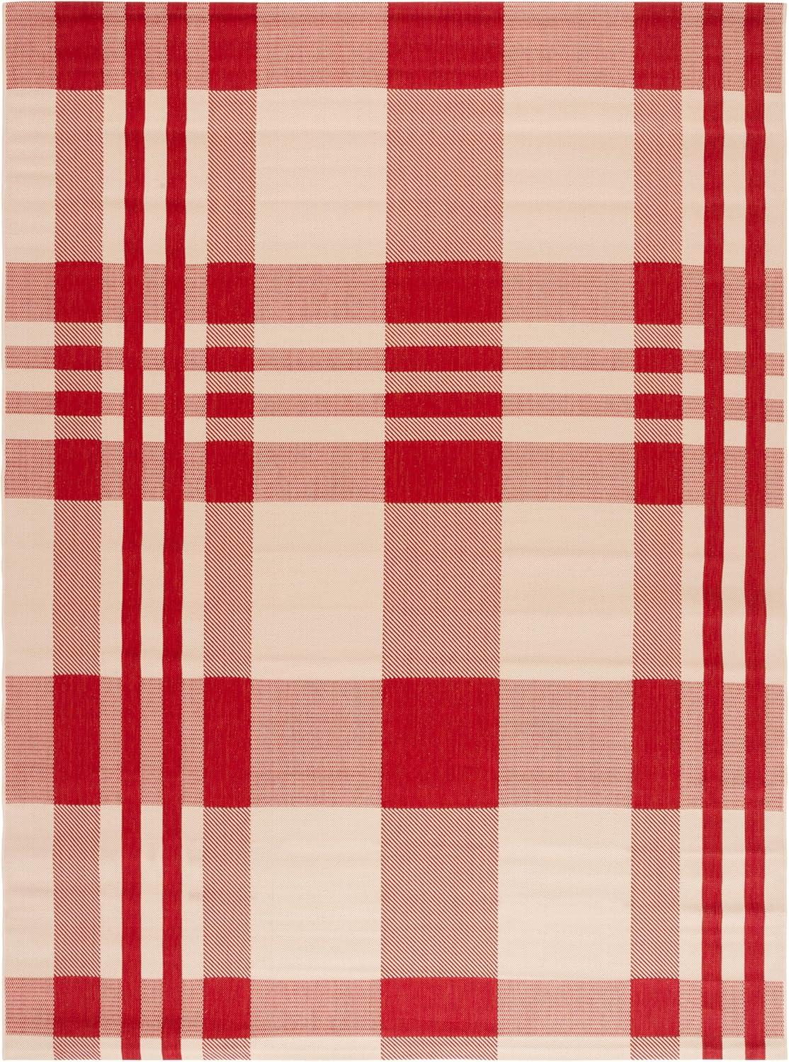 image:imageSAFAVIEH Courtyard Collection 9 x 12 GreenBeige CY6201 Plaid IndoorOutdoor Waterproof EasyCleaning Patio Backyard Mudroom AreaRugRedBone
