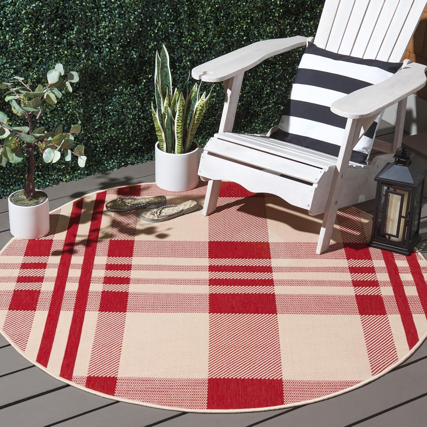 image:imageSAFAVIEH Courtyard Collection 9 x 12 GreenBeige CY6201 Plaid IndoorOutdoor Waterproof EasyCleaning Patio Backyard Mudroom AreaRugRedBone