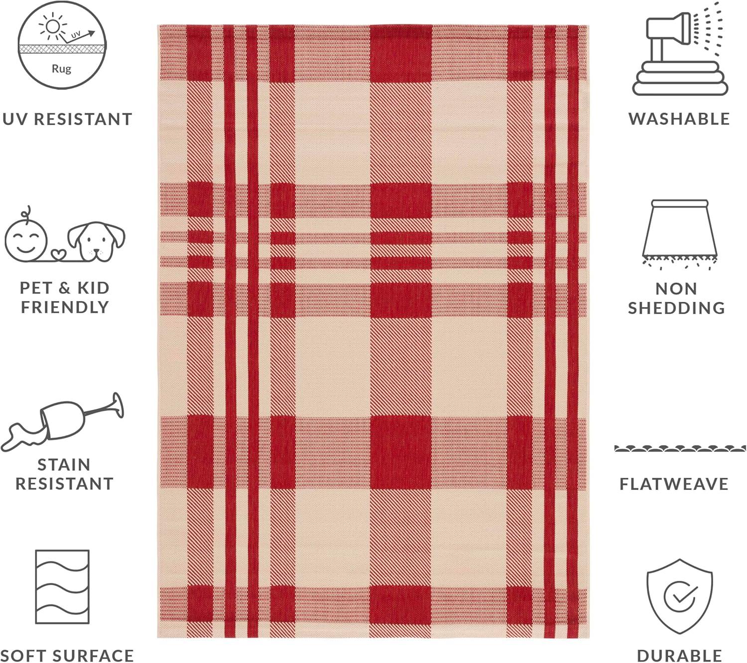 image:imageSAFAVIEH Courtyard Collection 9 x 12 GreenBeige CY6201 Plaid IndoorOutdoor Waterproof EasyCleaning Patio Backyard Mudroom AreaRugRedBone