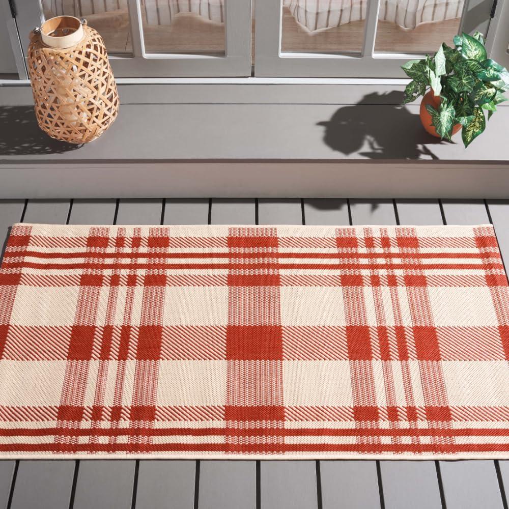 image:imageSAFAVIEH Courtyard Collection 9 x 12 GreenBeige CY6201 Plaid IndoorOutdoor Waterproof EasyCleaning Patio Backyard Mudroom AreaRugRedBone