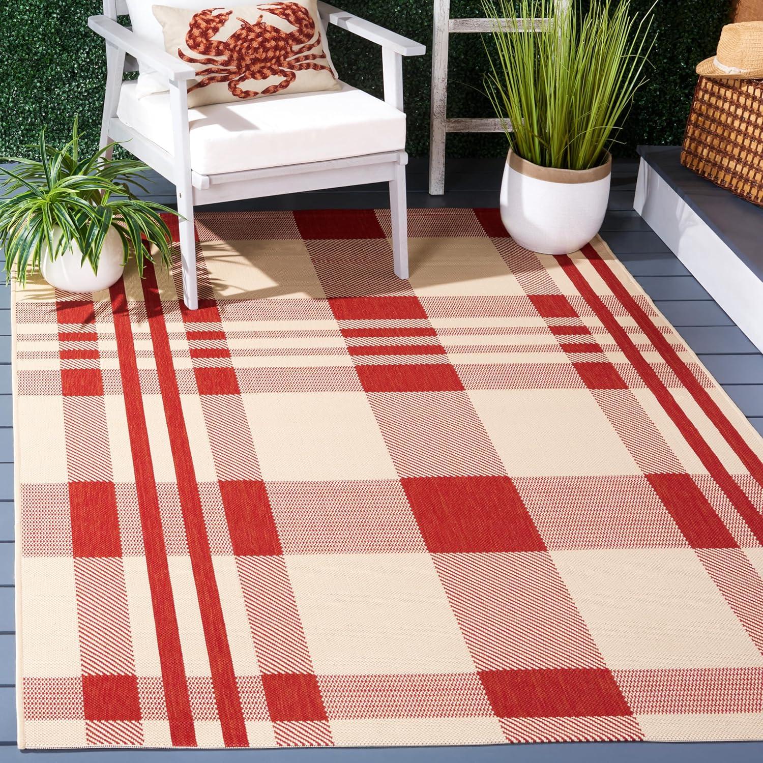 image:imageSAFAVIEH Courtyard Collection 9 x 12 GreenBeige CY6201 Plaid IndoorOutdoor Waterproof EasyCleaning Patio Backyard Mudroom AreaRugRedBone