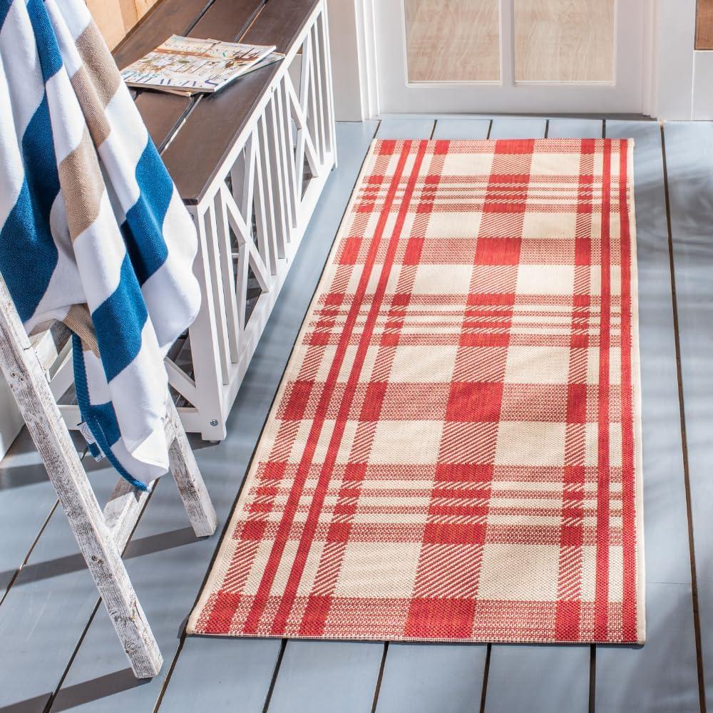 image:imageSAFAVIEH Courtyard Collection 9 x 12 GreenBeige CY6201 Plaid IndoorOutdoor Waterproof EasyCleaning Patio Backyard Mudroom AreaRugRedBone