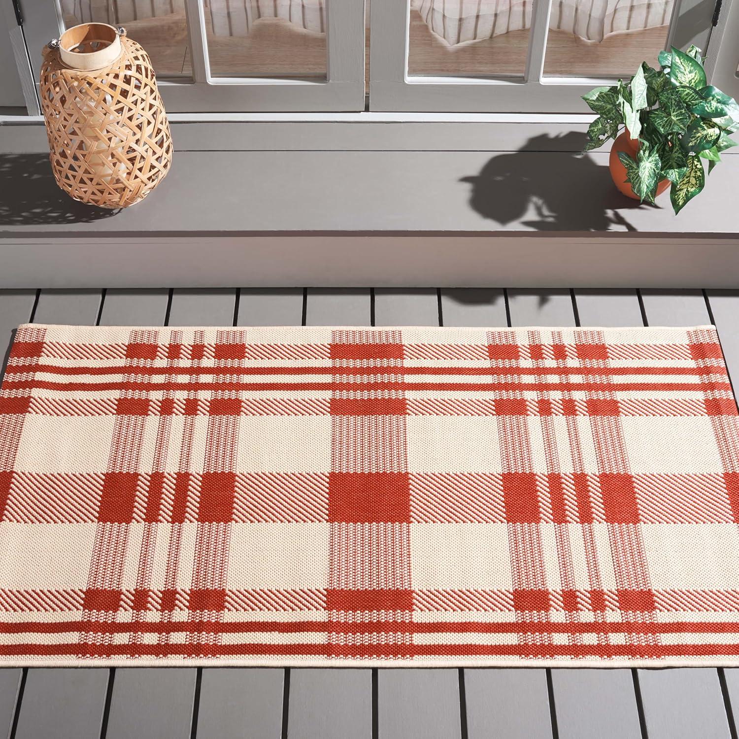 image:imageSAFAVIEH Courtyard Collection 9 x 12 GreenBeige CY6201 Plaid IndoorOutdoor Waterproof EasyCleaning Patio Backyard Mudroom AreaRugRedBone