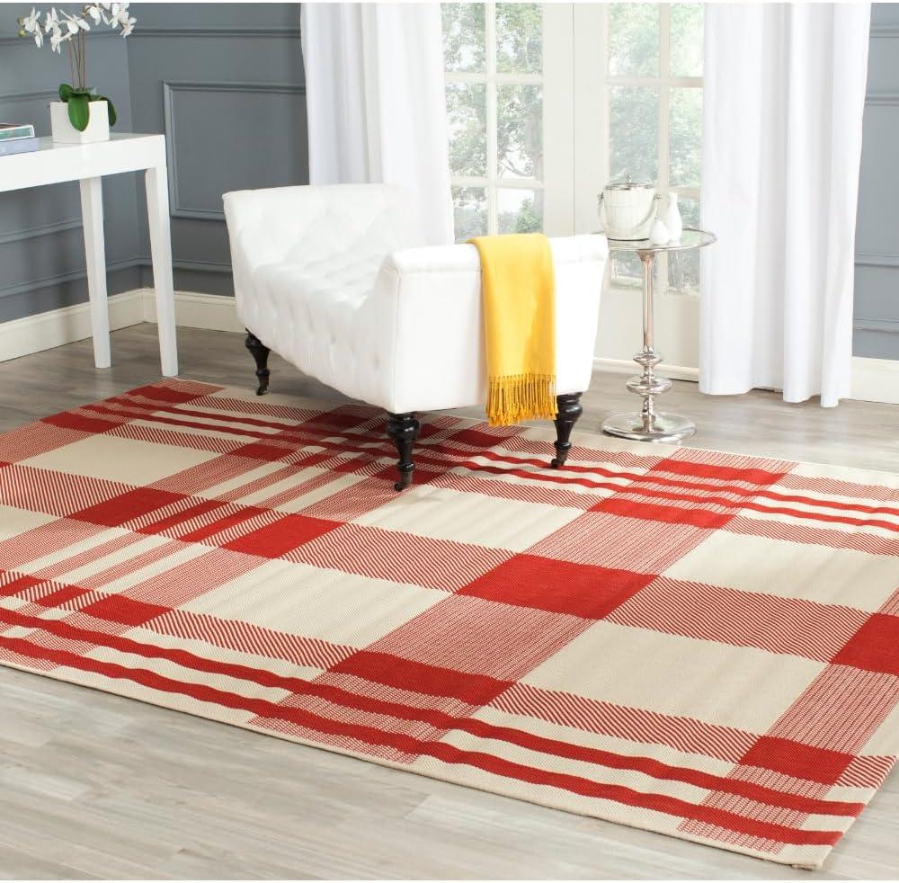 image:imageSAFAVIEH Courtyard Collection 9 x 12 GreenBeige CY6201 Plaid IndoorOutdoor Waterproof EasyCleaning Patio Backyard Mudroom AreaRugRedBone