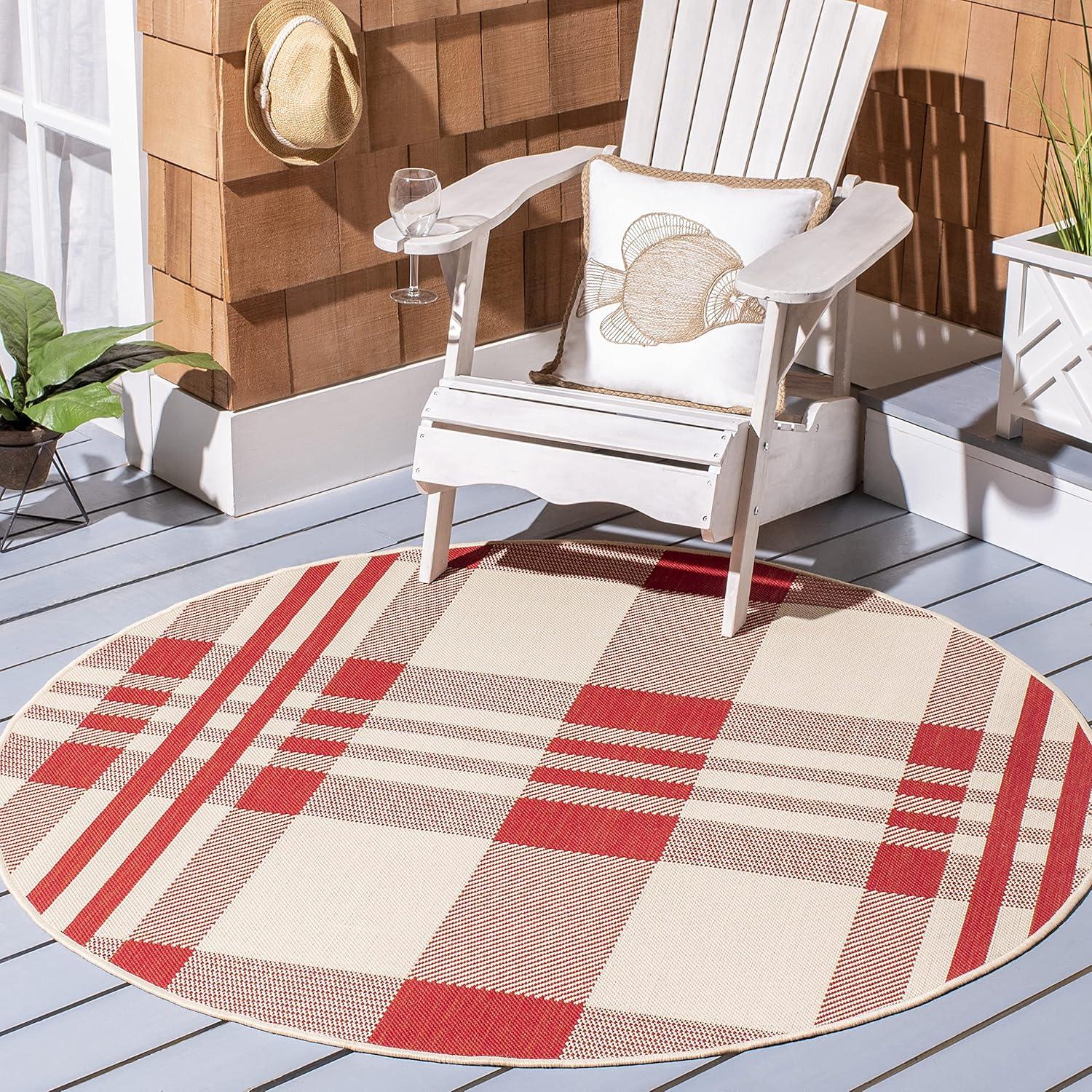 image:imageSAFAVIEH Courtyard Collection 9 x 12 GreenBeige CY6201 Plaid IndoorOutdoor Waterproof EasyCleaning Patio Backyard Mudroom AreaRugRedBone