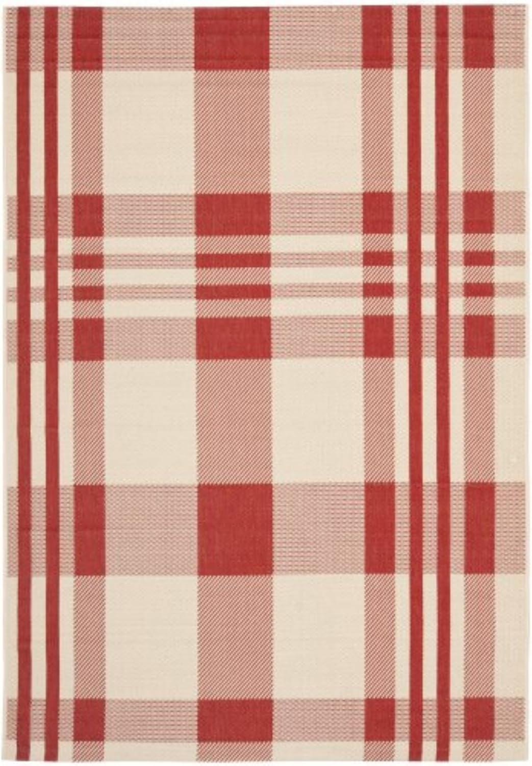 image:imageSAFAVIEH Courtyard Collection 9 x 12 GreenBeige CY6201 Plaid IndoorOutdoor Waterproof EasyCleaning Patio Backyard Mudroom AreaRugRedBone