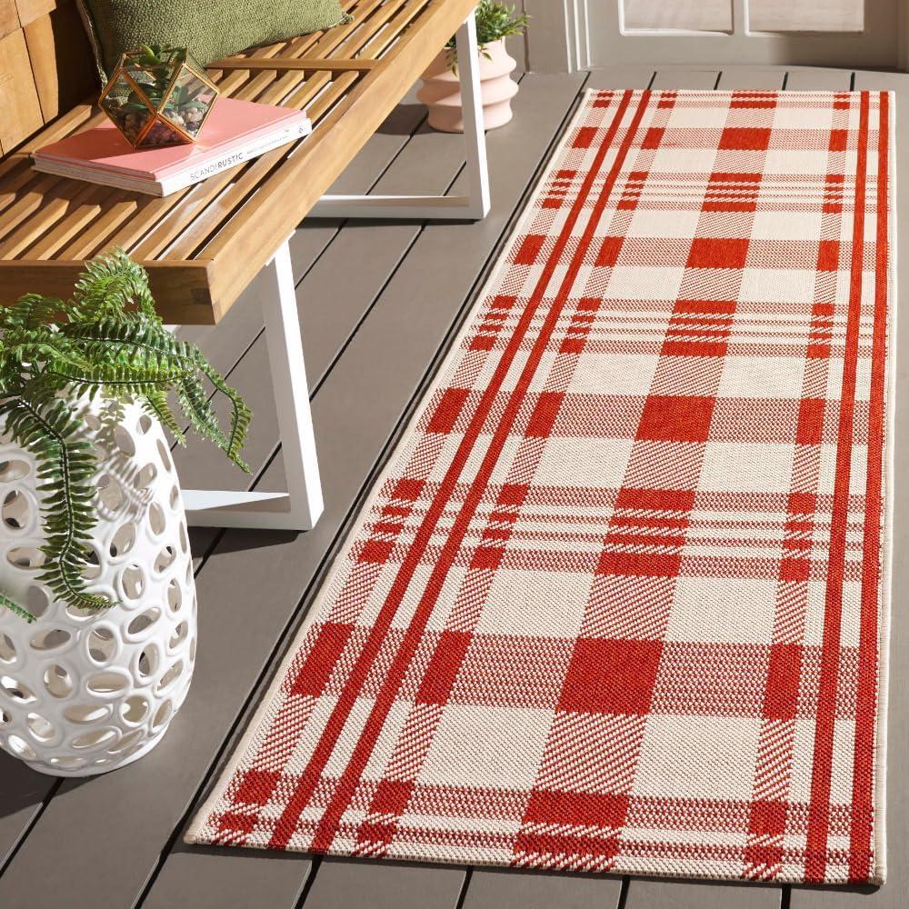 image:imageSAFAVIEH Courtyard Collection 9 x 12 GreenBeige CY6201 Plaid IndoorOutdoor Waterproof EasyCleaning Patio Backyard Mudroom AreaRugRedBone