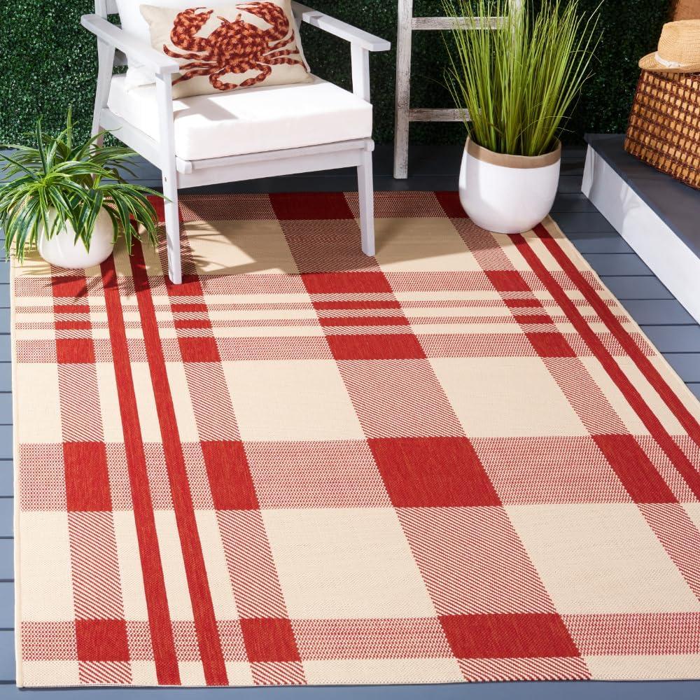 image:imageSAFAVIEH Courtyard Collection 9 x 12 GreenBeige CY6201 Plaid IndoorOutdoor Waterproof EasyCleaning Patio Backyard Mudroom AreaRugRedBone