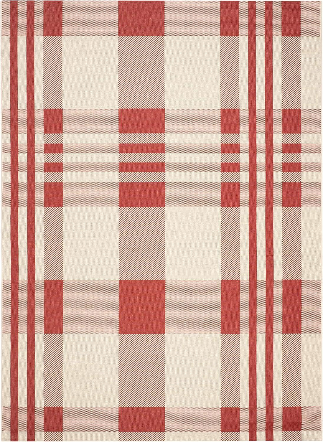 image:imageSAFAVIEH Courtyard Collection 9 x 12 GreenBeige CY6201 Plaid IndoorOutdoor Waterproof EasyCleaning Patio Backyard Mudroom AreaRugRedBone
