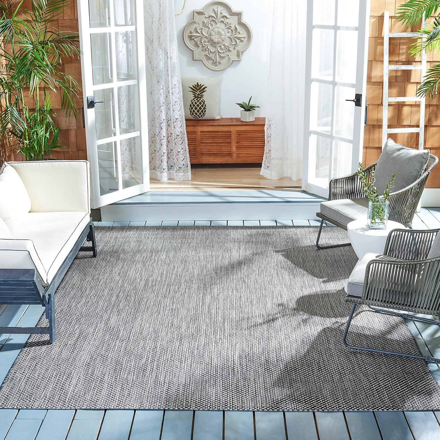 image:imageSAFAVIEH Courtyard Collection Area Rug 8 x 10 Natural amp Cream NonShedding amp Easy Care IndoorOutdoor amp WashableIdeal for Patio Backyard Mudroom CY852103012BlackBeige