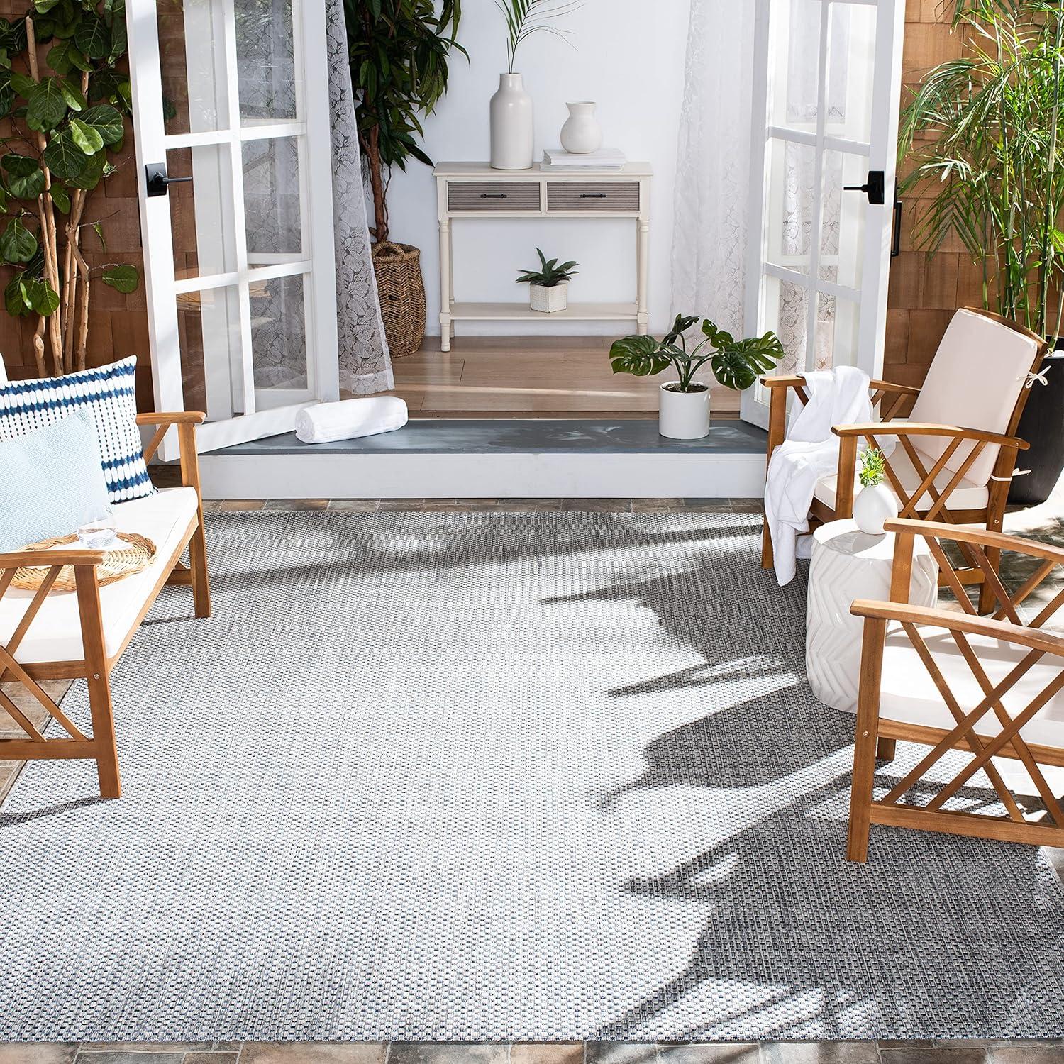 image:imageSAFAVIEH Courtyard Collection Area Rug 8 x 10 Natural amp Cream NonShedding amp Easy Care IndoorOutdoor amp WashableIdeal for Patio Backyard Mudroom CY852103012GreyNavy