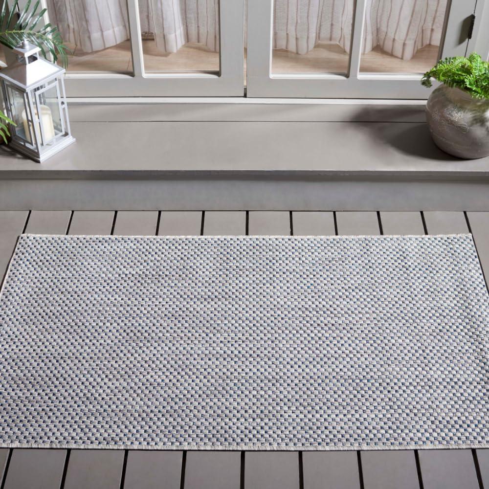 image:imageSAFAVIEH Courtyard Collection Area Rug 8 x 10 Natural amp Cream NonShedding amp Easy Care IndoorOutdoor amp WashableIdeal for Patio Backyard Mudroom CY852103012GreyNavy