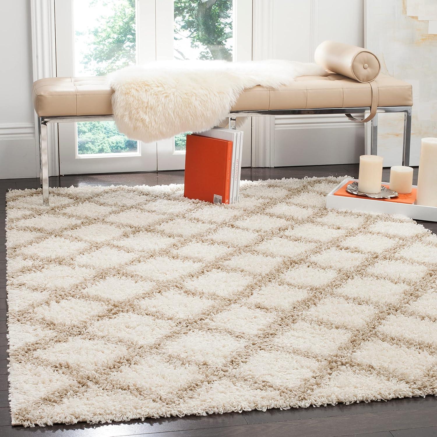 image:imageSAFAVIEH Dallas Shag Collection Area Rug 51 x 76 Seafoam amp Ivory Trellis Design NonShedding amp Easy Care 15inch Thick Ideal for High Traffic Areas in Living Room Bedroom SGD258CNavyIvory
