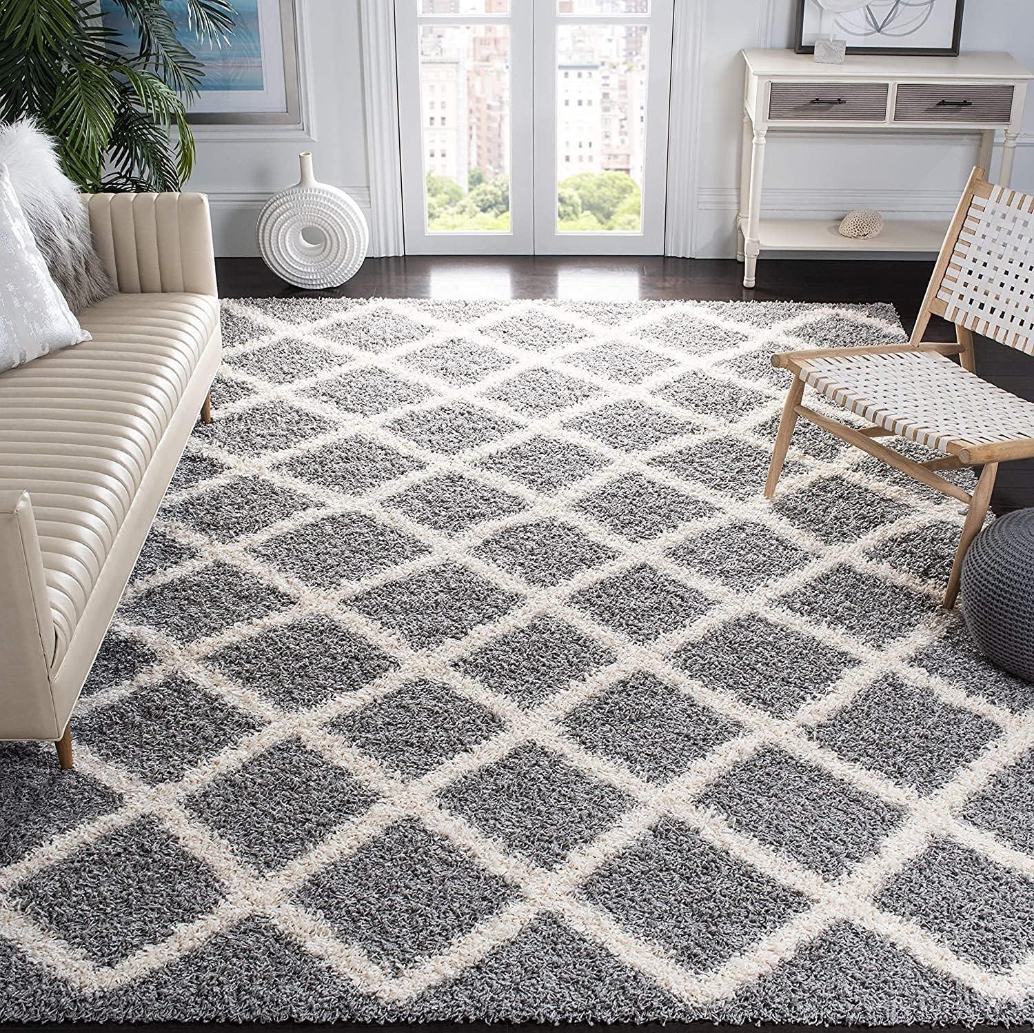 image:imageSAFAVIEH Dallas Shag Collection Area Rug 51 x 76 Seafoam amp Ivory Trellis Design NonShedding amp Easy Care 15inch Thick Ideal for High Traffic Areas in Living Room Bedroom SGD258CGreyIvory