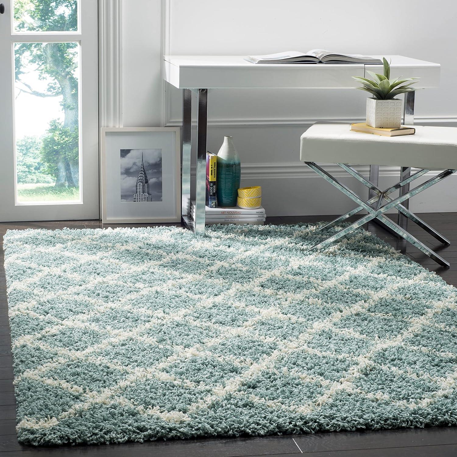 image:imageSAFAVIEH Dallas Shag Collection Area Rug 51 x 76 Seafoam amp Ivory Trellis Design NonShedding amp Easy Care 15inch Thick Ideal for High Traffic Areas in Living Room Bedroom SGD258CNavyIvory