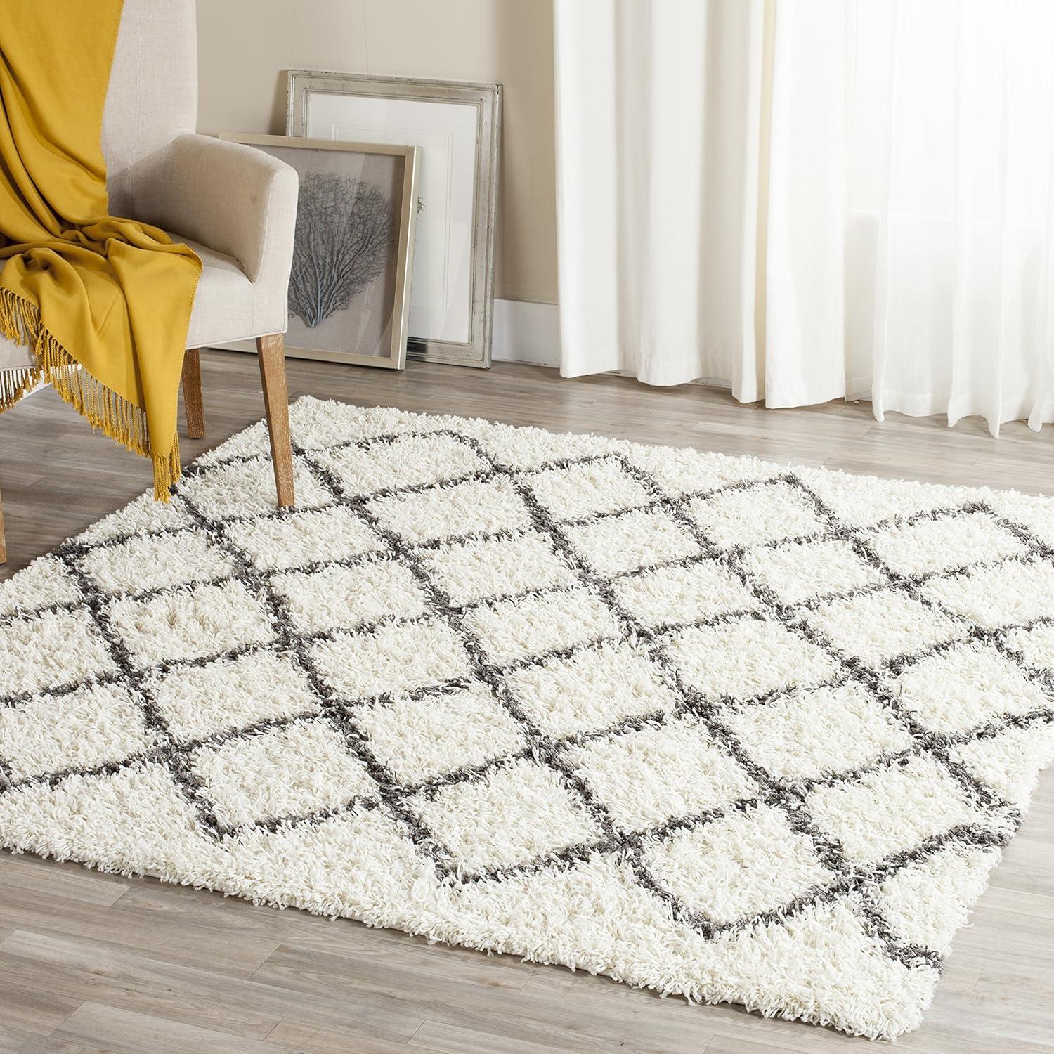 image:imageSAFAVIEH Dallas Shag Collection Area Rug 51 x 76 Seafoam amp Ivory Trellis Design NonShedding amp Easy Care 15inch Thick Ideal for High Traffic Areas in Living Room Bedroom SGD258CIvoryDark Grey