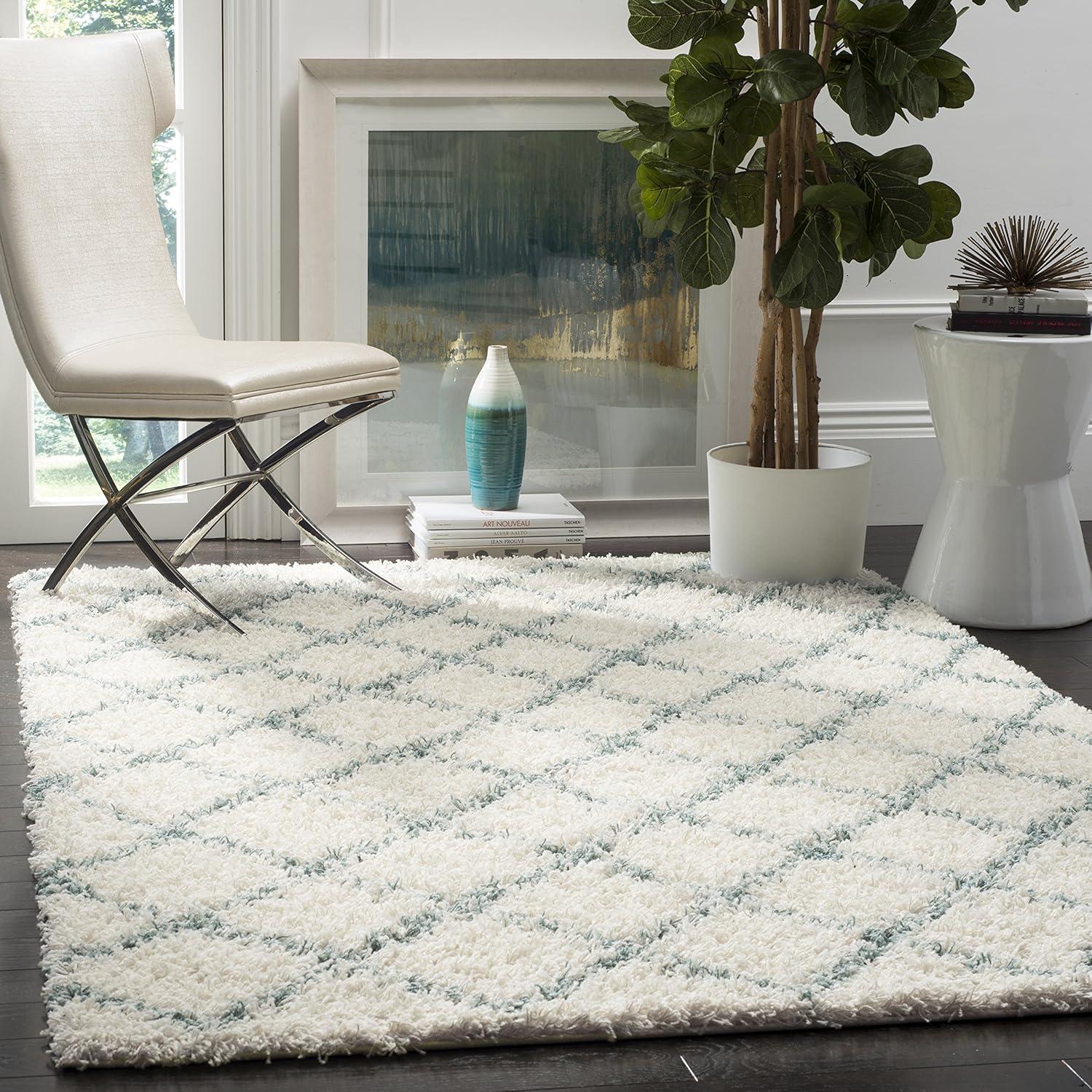 image:imageSAFAVIEH Dallas Shag Collection Area Rug 51 x 76 Seafoam amp Ivory Trellis Design NonShedding amp Easy Care 15inch Thick Ideal for High Traffic Areas in Living Room Bedroom SGD258CIvorySeafoam