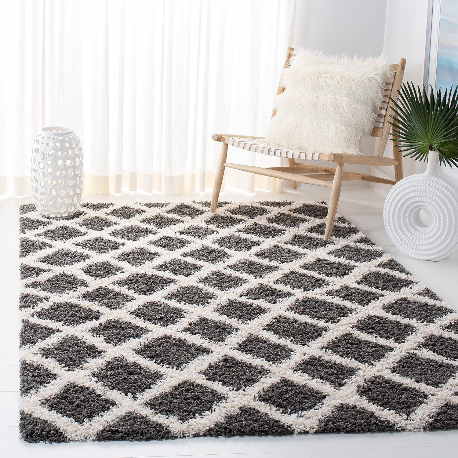 image:imageSAFAVIEH Dallas Shag Collection Area Rug 51 x 76 Seafoam amp Ivory Trellis Design NonShedding amp Easy Care 15inch Thick Ideal for High Traffic Areas in Living Room Bedroom SGD258CBlackIvory