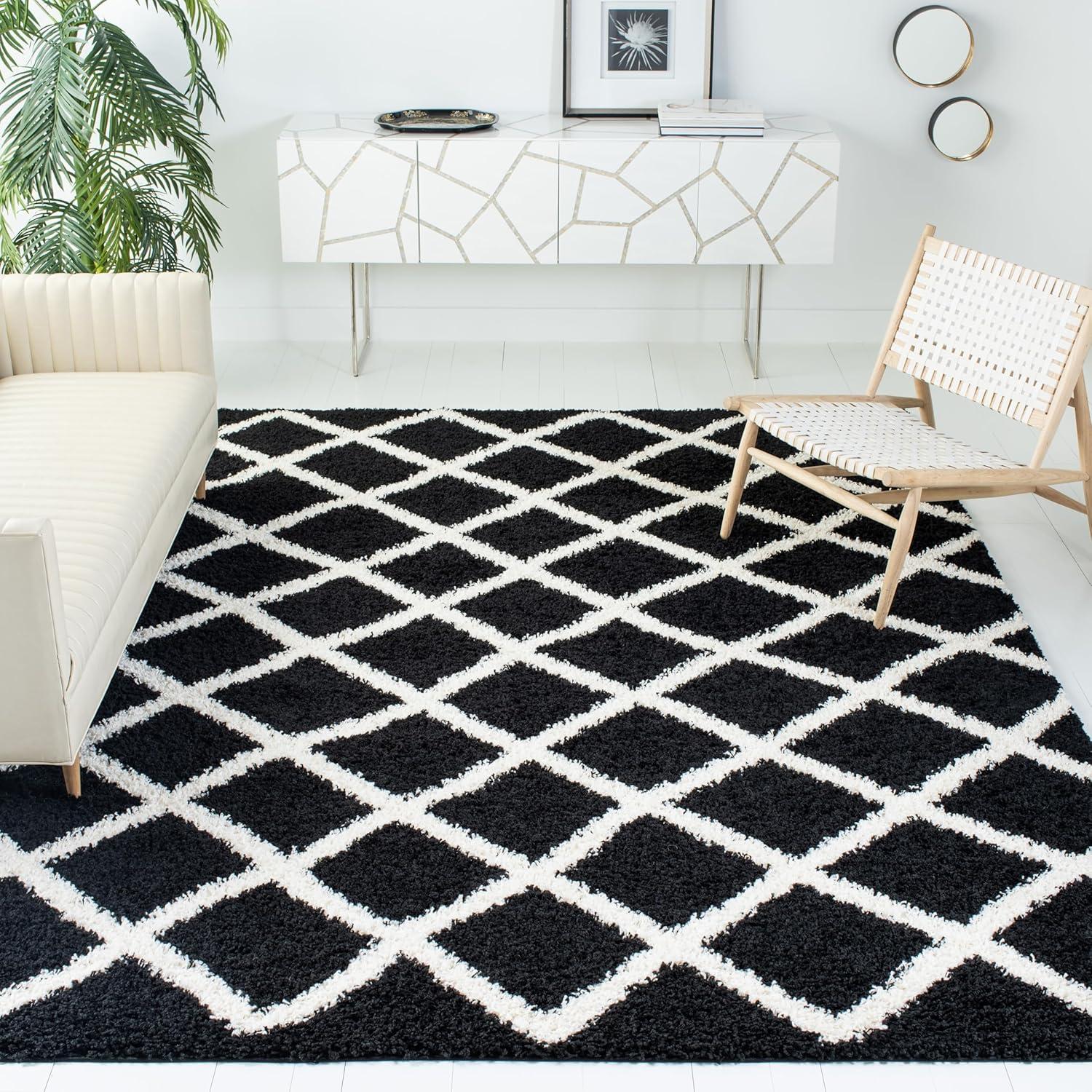 image:imageSAFAVIEH Dallas Shag Collection Area Rug 51 x 76 Seafoam amp Ivory Trellis Design NonShedding amp Easy Care 15inch Thick Ideal for High Traffic Areas in Living Room Bedroom SGD258CBlackIvory