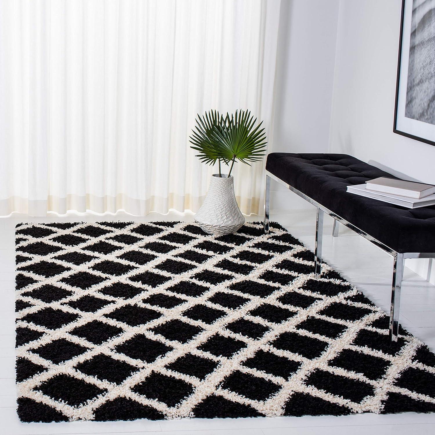 image:imageSAFAVIEH Dallas Shag Collection Area Rug 51 x 76 Seafoam amp Ivory Trellis Design NonShedding amp Easy Care 15inch Thick Ideal for High Traffic Areas in Living Room Bedroom SGD258CBlackIvory