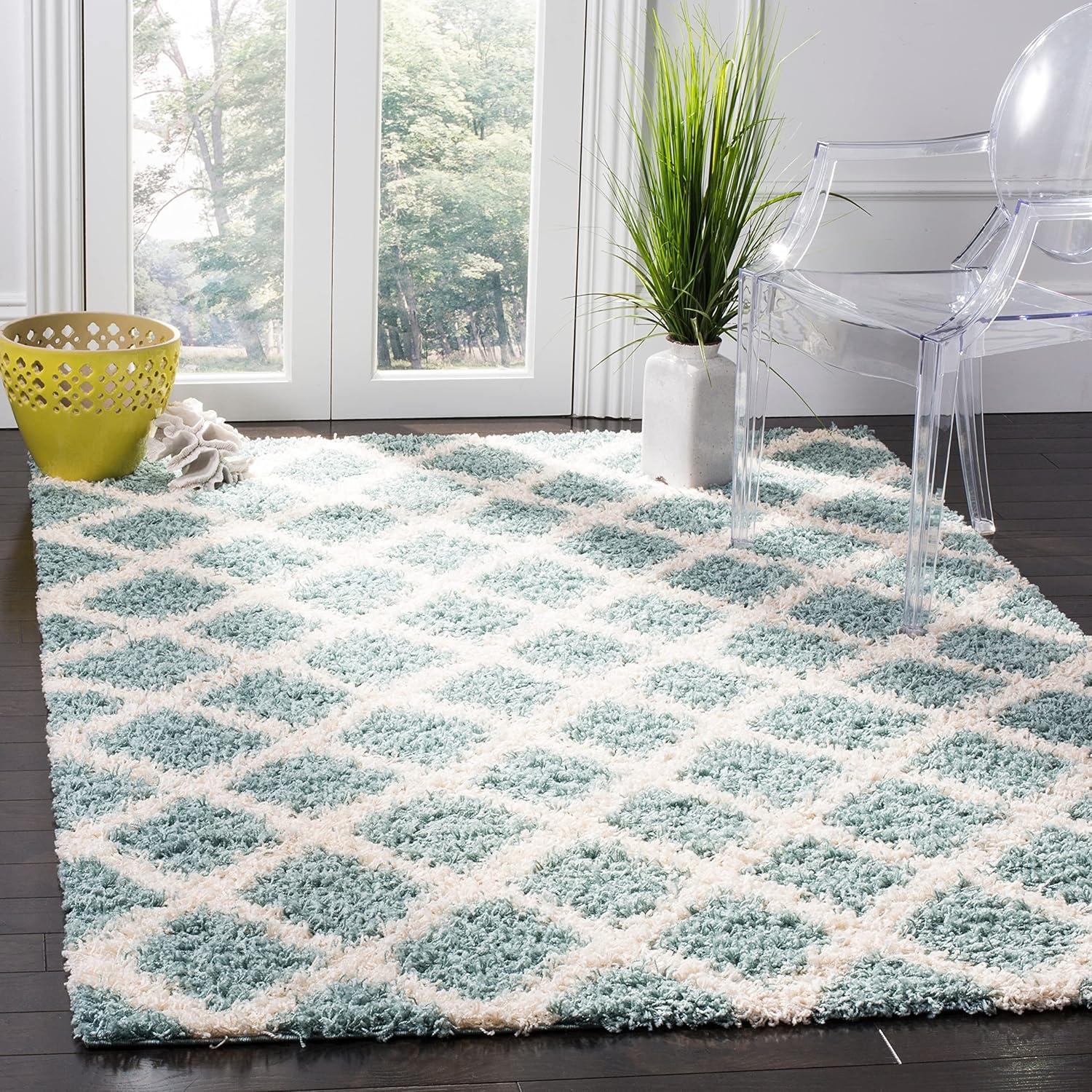 image:imageSAFAVIEH Dallas Shag Collection Area Rug 51 x 76 Seafoam amp Ivory Trellis Design NonShedding amp Easy Care 15inch Thick Ideal for High Traffic Areas in Living Room Bedroom SGD258CNavyIvory