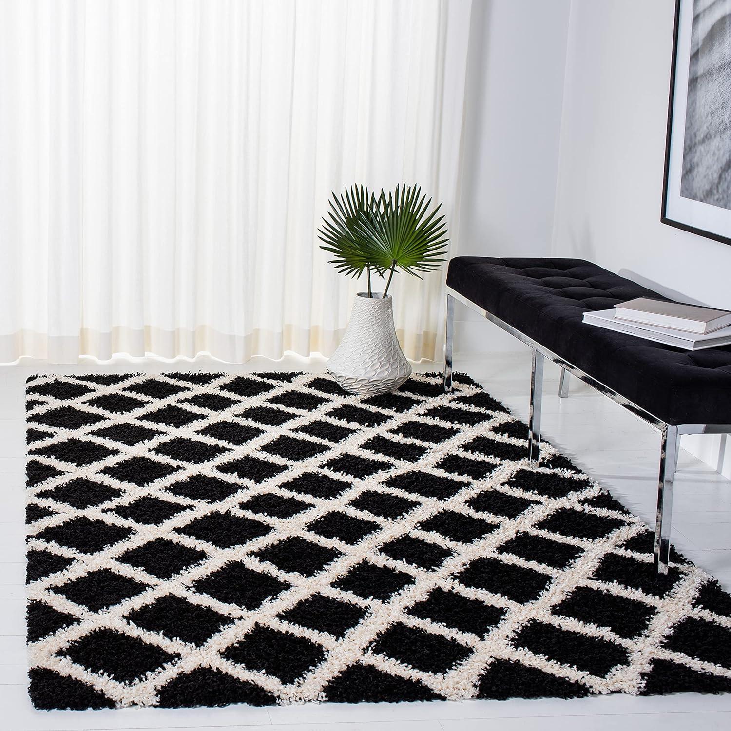 image:imageSAFAVIEH Dallas Shag Collection Area Rug 51 x 76 Seafoam amp Ivory Trellis Design NonShedding amp Easy Care 15inch Thick Ideal for High Traffic Areas in Living Room Bedroom SGD258CBlackIvory