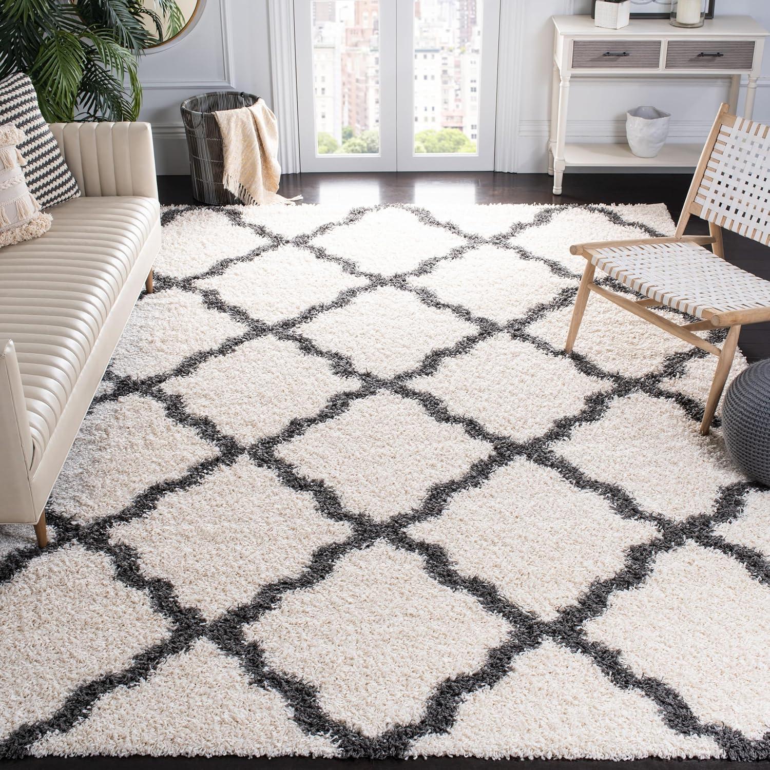 image:imageSAFAVIEH Dallas Shag Collection Area Rug 51 x 76 Seafoam amp Ivory Trellis Design NonShedding amp Easy Care 15inch Thick Ideal for High Traffic Areas in Living Room Bedroom SGD258CIvoryDark Grey